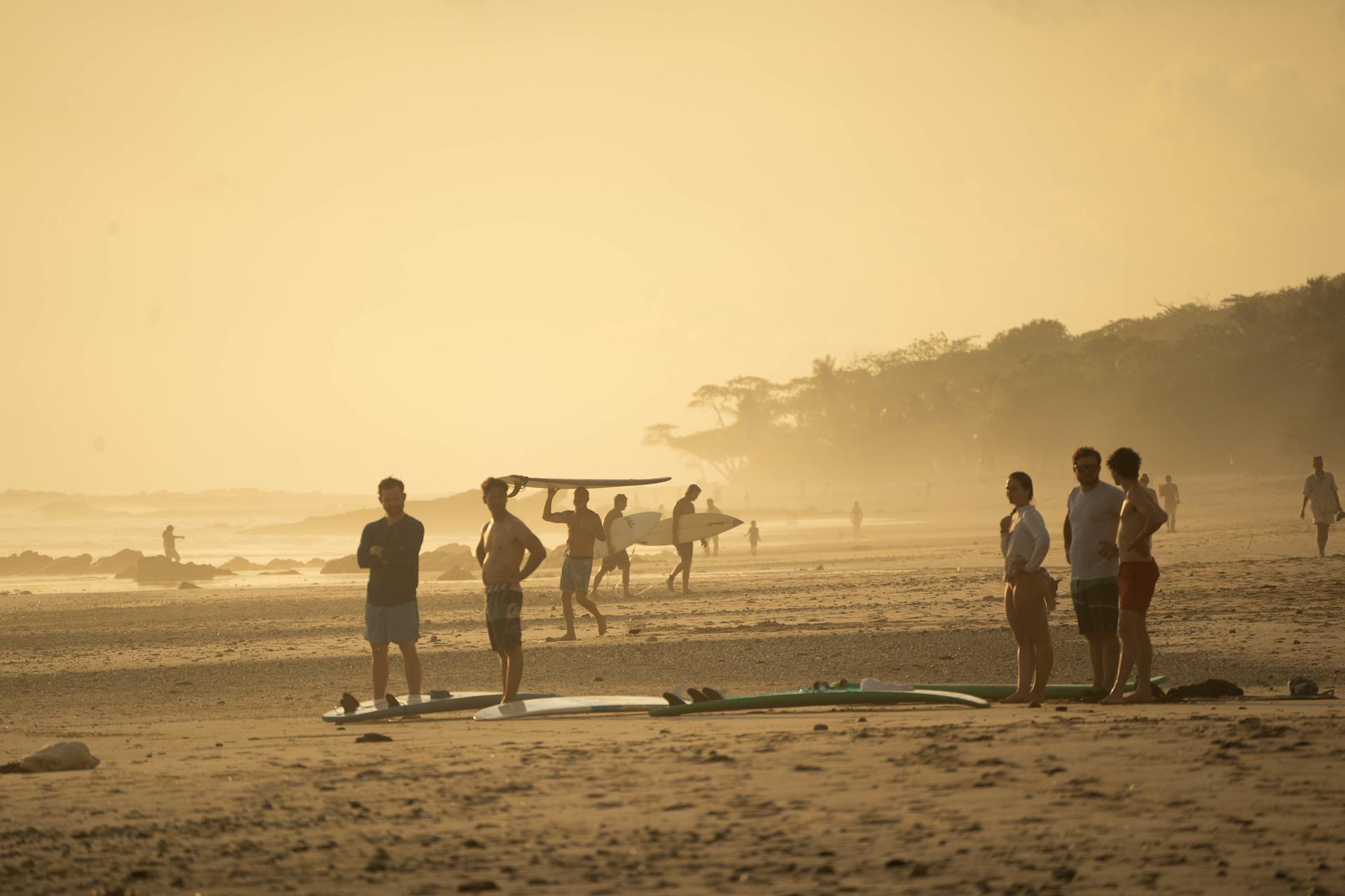 Beach with surfers in Costa Rica