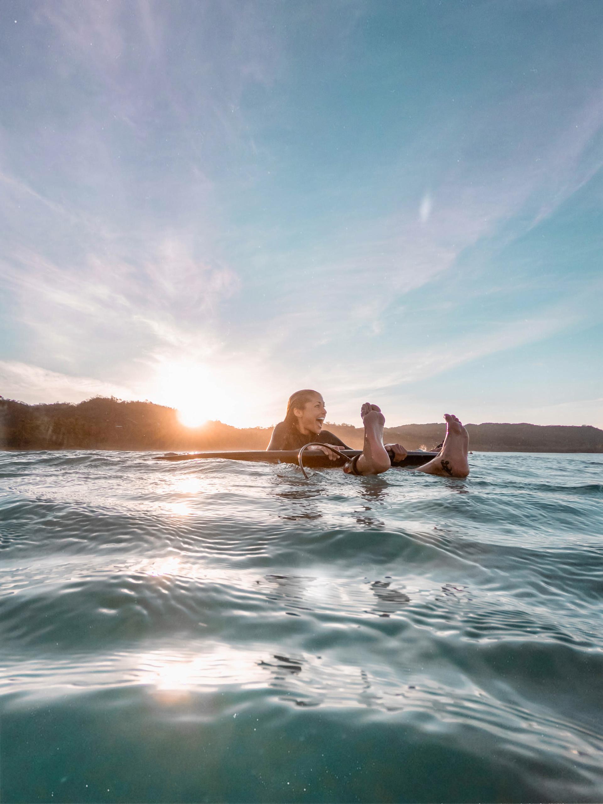 Sasha floating in the ocean